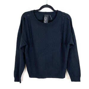 Aro Womens Small Black Distressed Sweater Long Sleeve Knit Top